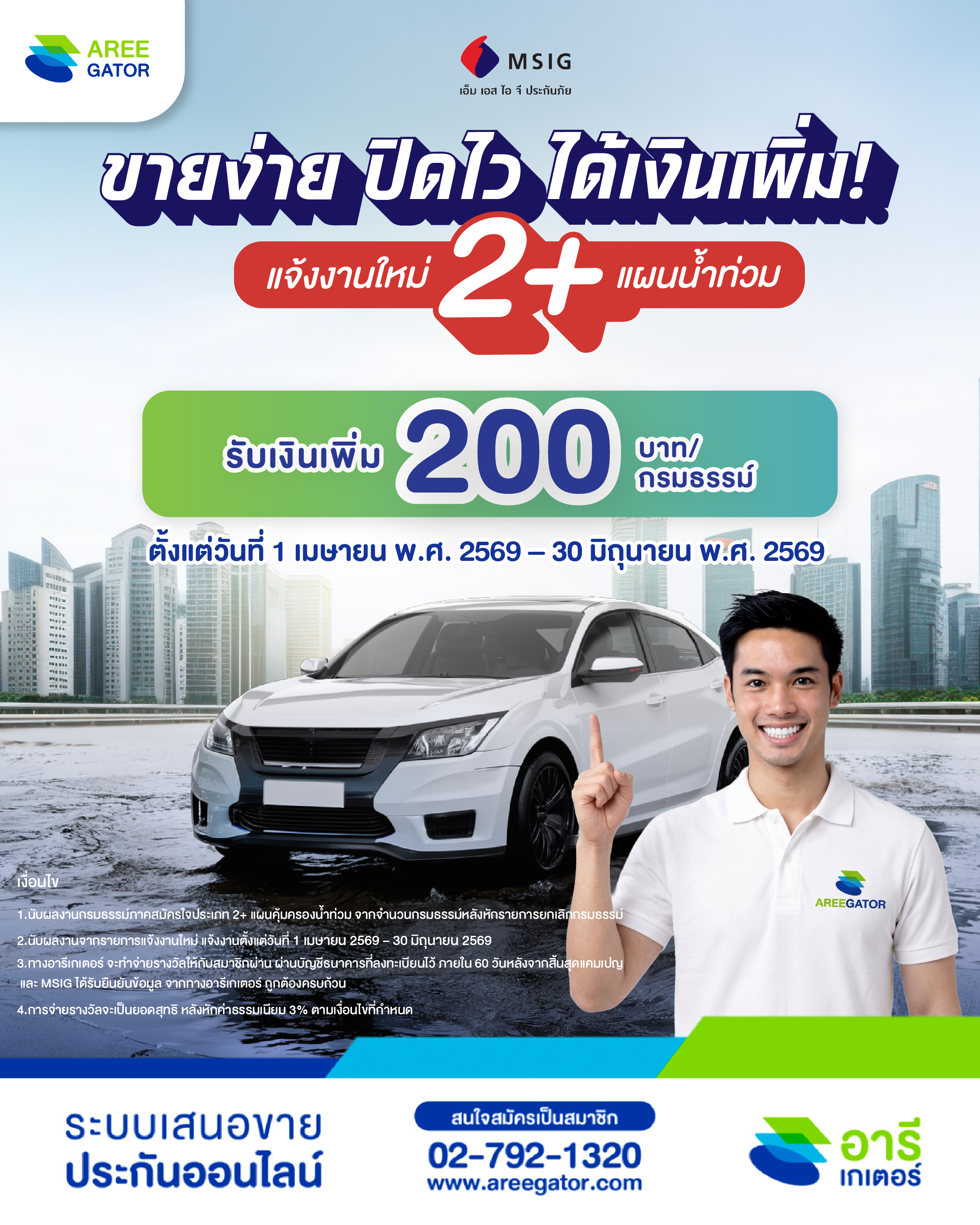 รับเพิ่ม 200 บาททันที เมื่อแจ้งงาน MSIG ชั้น 2+ แผนน้ำท่วม