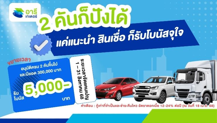 ขยายโปรดี สำหรับแนะนำสินเชื่อ เฉพาะสมาชิกอารีเกเตอร์เท่านั้น